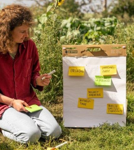 Tiny Farms, Person, die Post-Its auf Flipchart klebt